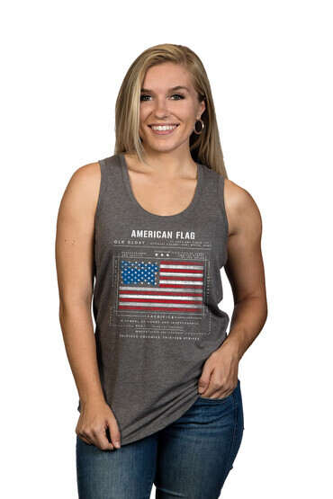 Nine Line American Flag Schematic tank top for women in grey from front
